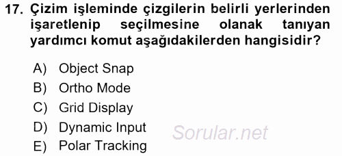 Bilgisayar Destekli Harita Yapımı 1 2016 - 2017 Ara Sınavı 17.Soru