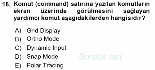 Bilgisayar Destekli Harita Yapımı 1 2016 - 2017 Ara Sınavı 18.Soru