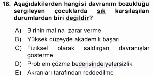 Çocuk ve Ergen Bakımı 2015 - 2016 Ara Sınavı 18.Soru