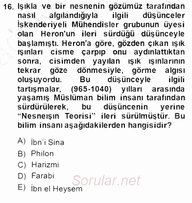 Bilim Tarihi 2014 - 2015 Ara Sınavı 16.Soru