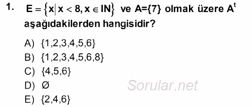 Genel Matematik 2013 - 2014 Ara Sınavı 1.Soru