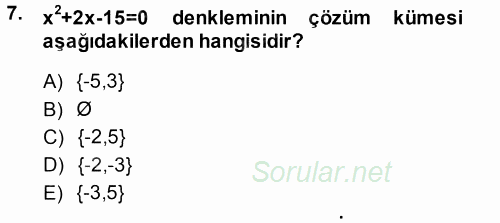 Genel Matematik 2013 - 2014 Ara Sınavı 7.Soru