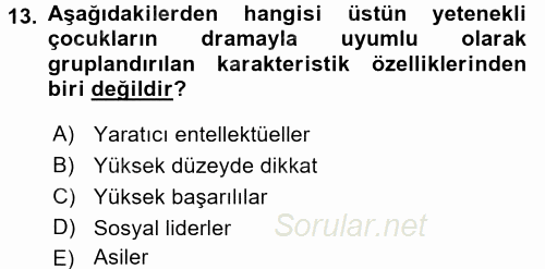 Çocuk Ve Drama 2016 - 2017 Dönem Sonu Sınavı 13.Soru