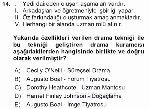 Çocuk Ve Drama 2016 - 2017 Dönem Sonu Sınavı 14.Soru