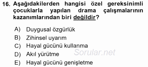 Çocuk Ve Drama 2016 - 2017 Dönem Sonu Sınavı 16.Soru