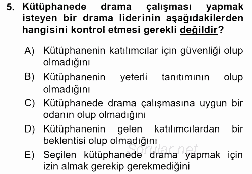 Çocuk Ve Drama 2016 - 2017 Dönem Sonu Sınavı 5.Soru