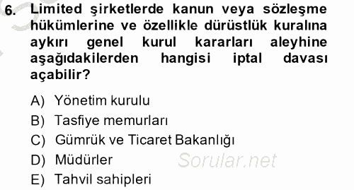 Ticaret Hukuku 2 2013 - 2014 Dönem Sonu Sınavı 6.Soru