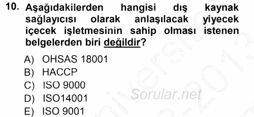 Odalar Bölümü Yönetimi 2012 - 2013 Dönem Sonu Sınavı 10.Soru