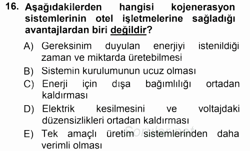 Odalar Bölümü Yönetimi 2012 - 2013 Dönem Sonu Sınavı 16.Soru