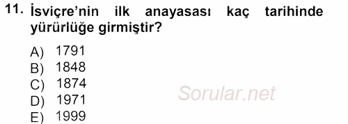 Karşılaştırmalı Siyasal Sistemler 2012 - 2013 Dönem Sonu Sınavı 11.Soru
