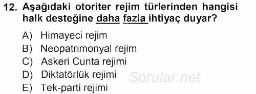 Karşılaştırmalı Siyasal Sistemler 2012 - 2013 Dönem Sonu Sınavı 12.Soru
