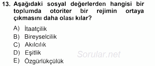 Karşılaştırmalı Siyasal Sistemler 2012 - 2013 Dönem Sonu Sınavı 13.Soru