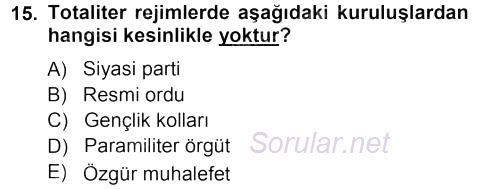 Karşılaştırmalı Siyasal Sistemler 2012 - 2013 Dönem Sonu Sınavı 15.Soru