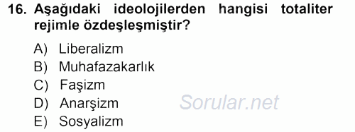 Karşılaştırmalı Siyasal Sistemler 2012 - 2013 Dönem Sonu Sınavı 16.Soru