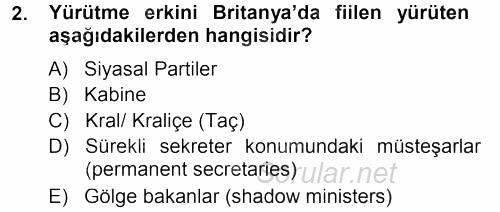 Karşılaştırmalı Siyasal Sistemler 2012 - 2013 Dönem Sonu Sınavı 2.Soru