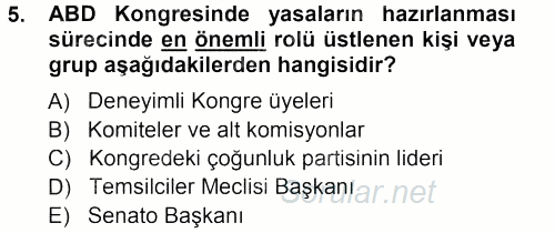 Karşılaştırmalı Siyasal Sistemler 2012 - 2013 Dönem Sonu Sınavı 5.Soru