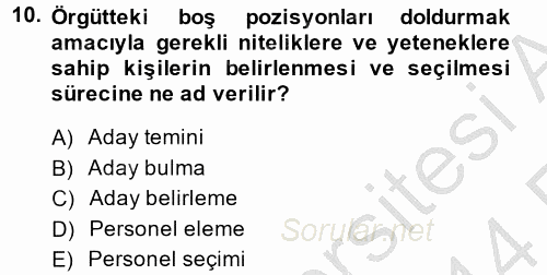 Çalışma Psikolojisi 2013 - 2014 Ara Sınavı 10.Soru