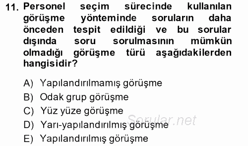 Çalışma Psikolojisi 2013 - 2014 Ara Sınavı 11.Soru