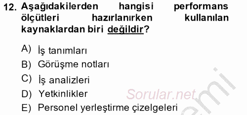 Çalışma Psikolojisi 2013 - 2014 Ara Sınavı 12.Soru