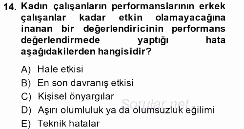 Çalışma Psikolojisi 2013 - 2014 Ara Sınavı 14.Soru