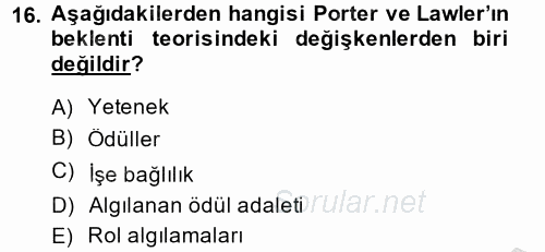 Çalışma Psikolojisi 2013 - 2014 Ara Sınavı 16.Soru