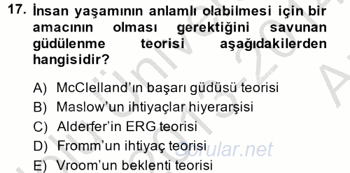 Çalışma Psikolojisi 2013 - 2014 Ara Sınavı 17.Soru