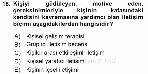 İletişim Kuramları 2015 - 2016 Tek Ders Sınavı 16.Soru