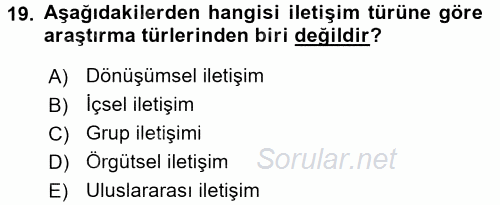 İletişim Kuramları 2015 - 2016 Tek Ders Sınavı 19.Soru