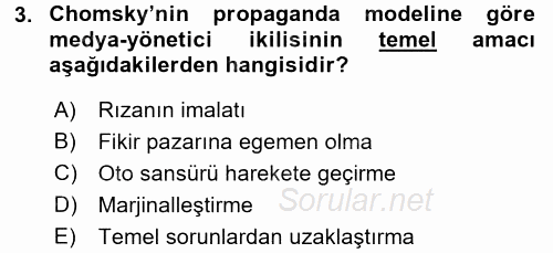 İletişim Kuramları 2015 - 2016 Tek Ders Sınavı 3.Soru