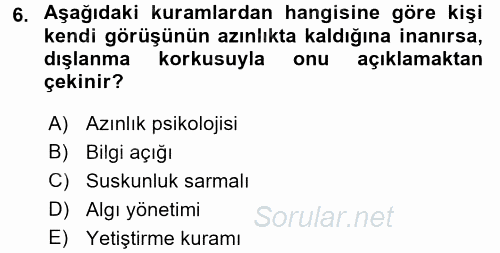 İletişim Kuramları 2015 - 2016 Tek Ders Sınavı 6.Soru