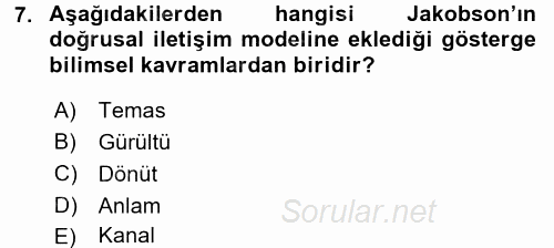 İletişim Kuramları 2015 - 2016 Tek Ders Sınavı 7.Soru