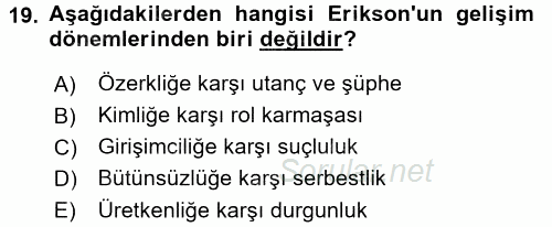 Çocuk Gelişiminde Alan Çalışmaları 2017 - 2018 Ara Sınavı 19.Soru