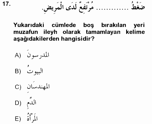 Arapça 1 2016 - 2017 Dönem Sonu Sınavı 17.Soru