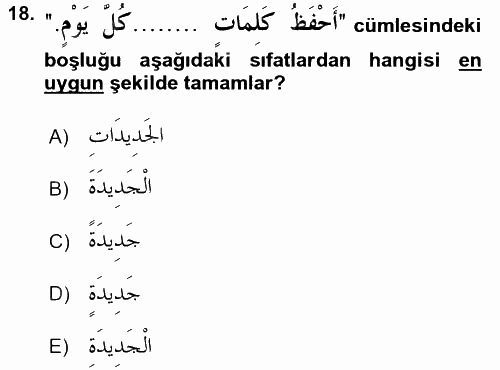 Arapça 1 2016 - 2017 Dönem Sonu Sınavı 18.Soru