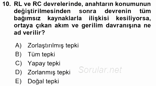 Devre Analizi 2017 - 2018 Dönem Sonu Sınavı 10.Soru