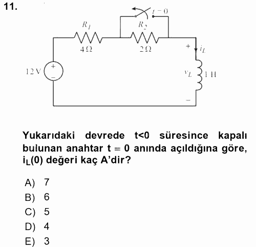 Devre Analizi 2017 - 2018 Dönem Sonu Sınavı 11.Soru