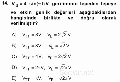 Devre Analizi 2017 - 2018 Dönem Sonu Sınavı 14.Soru