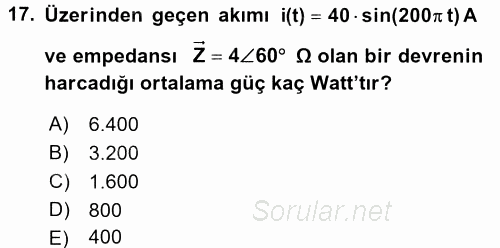 Devre Analizi 2017 - 2018 Dönem Sonu Sınavı 17.Soru
