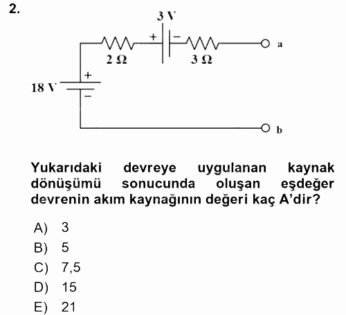 Devre Analizi 2017 - 2018 Dönem Sonu Sınavı 2.Soru
