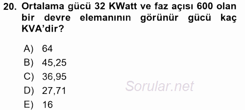 Devre Analizi 2017 - 2018 Dönem Sonu Sınavı 20.Soru