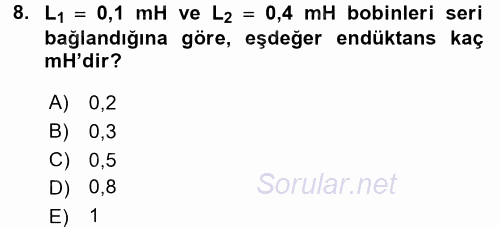 Devre Analizi 2017 - 2018 Dönem Sonu Sınavı 8.Soru
