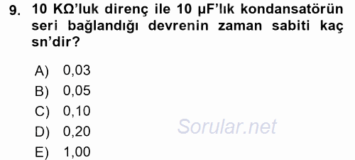 Devre Analizi 2017 - 2018 Dönem Sonu Sınavı 9.Soru