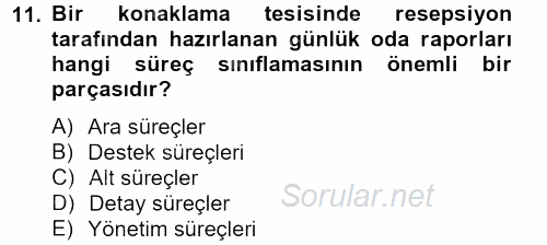 Konaklama Hizmetlerinde Kalite Yönetimi 2013 - 2014 Tek Ders Sınavı 11.Soru