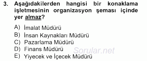 Konaklama Hizmetlerinde Kalite Yönetimi 2013 - 2014 Tek Ders Sınavı 3.Soru