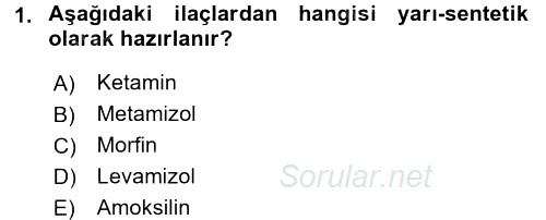 Temel Veteriner Farmakoloji ve Toksikoloji 2016 - 2017 Ara Sınavı 1.Soru