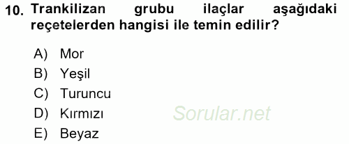 Temel Veteriner Farmakoloji ve Toksikoloji 2016 - 2017 Ara Sınavı 10.Soru