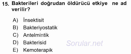 Temel Veteriner Farmakoloji ve Toksikoloji 2016 - 2017 Ara Sınavı 15.Soru