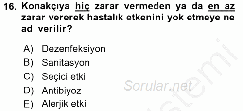 Temel Veteriner Farmakoloji ve Toksikoloji 2016 - 2017 Ara Sınavı 16.Soru