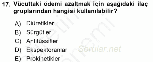 Temel Veteriner Farmakoloji ve Toksikoloji 2016 - 2017 Ara Sınavı 17.Soru