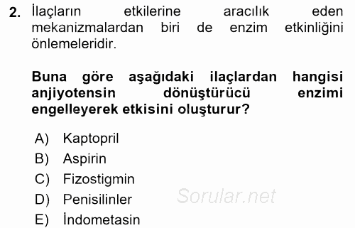 Temel Veteriner Farmakoloji ve Toksikoloji 2016 - 2017 Ara Sınavı 2.Soru